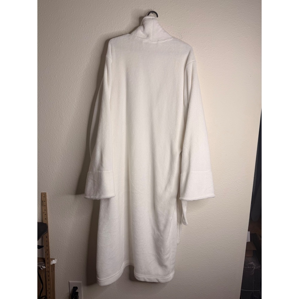 Pottery Barn White Fleece Robe M Ivory Sherpa Trim Monogram D Plush Spa Bathrobe - Picture 2 of 6